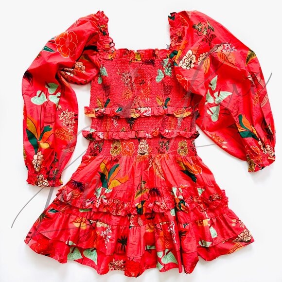 FARM RIO x ANTHROPOLOGIE Smocked Ruffle Floral Mini Dress NWT - Picture 9 of 12